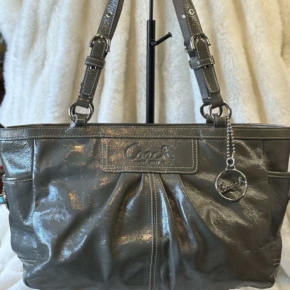 Coach Shiny Gray Leather Shoulder Bag